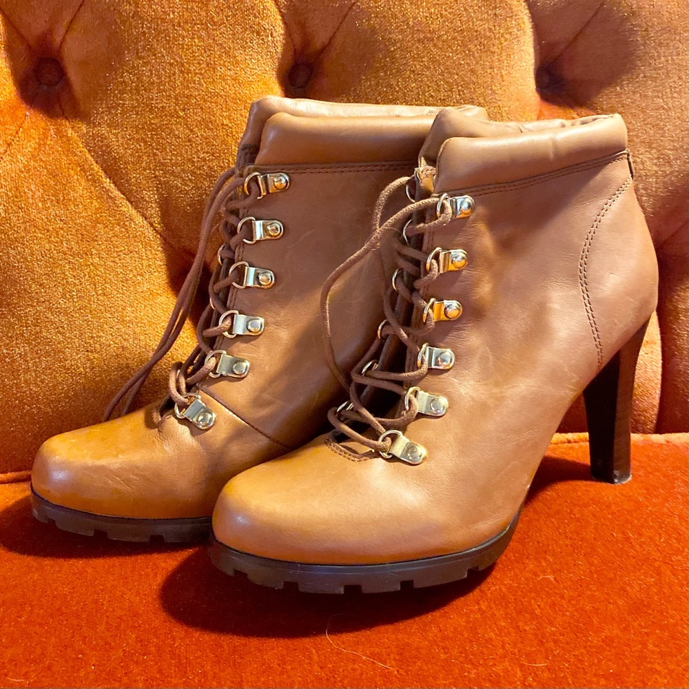 Lauren Ralph Lauren Tan Lace-Up Ankle Booties